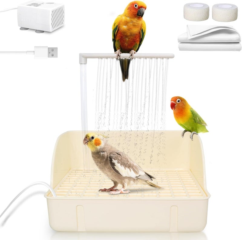 Jevnd Automatic Parakeet Bird Bath with Pump, Large Bird Shower Fountain Indoor Bathtub with Running Water, Parrot Bath Tub Faucet for Pet Birds, African Grey, Cockatiel, Conure, Budgie, Lovebird - Image 1